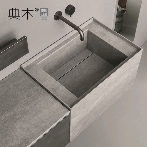 轻奢岩板一体台盆浴室柜洗脸盆洗