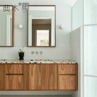 中古风浴室柜双盆一体盆洗漱台浴室柜卫生间洗漱台洗手台盆柜组合