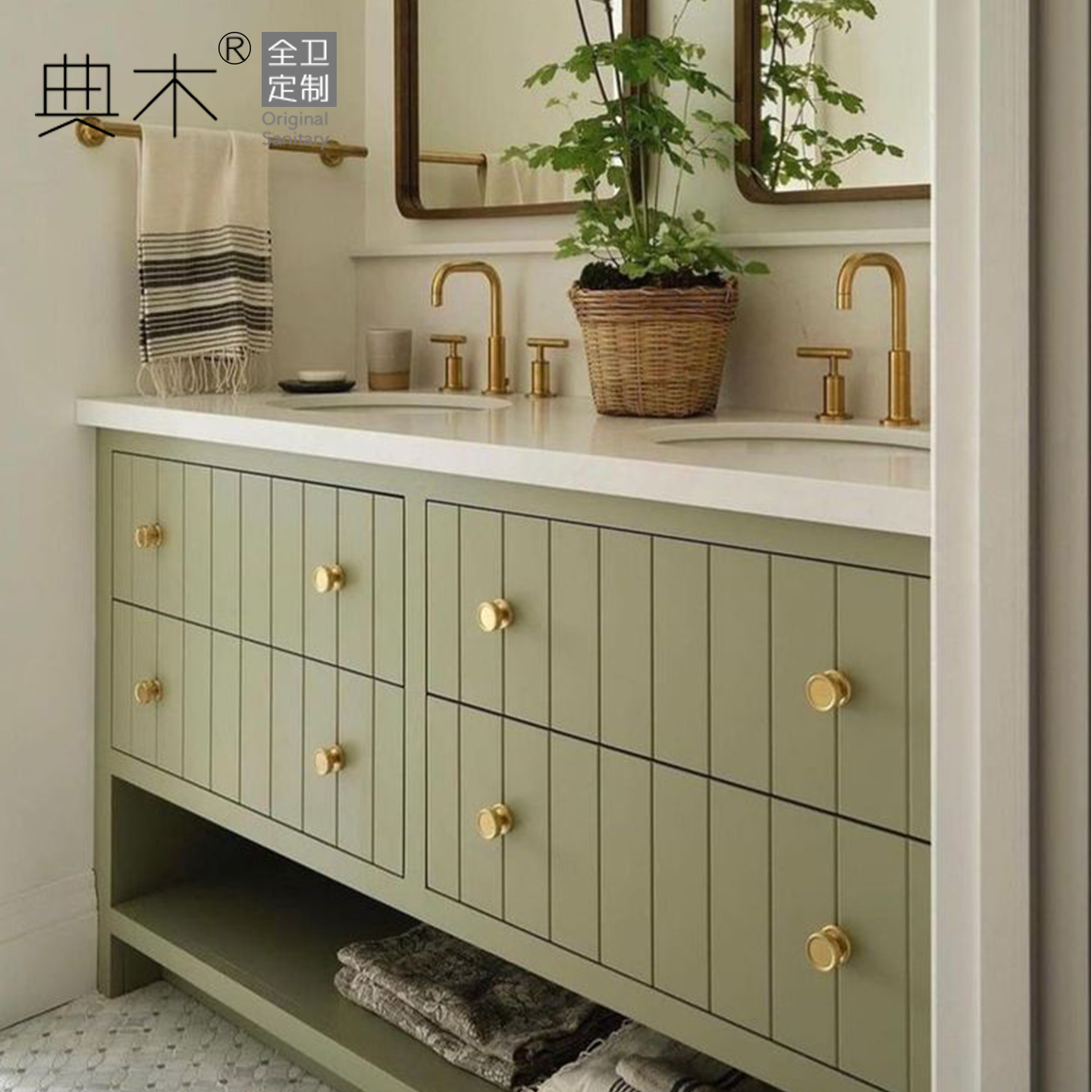 美式浴室柜双盆红橡木洗脸盆柜组合2025新款卫生间洗漱台定制