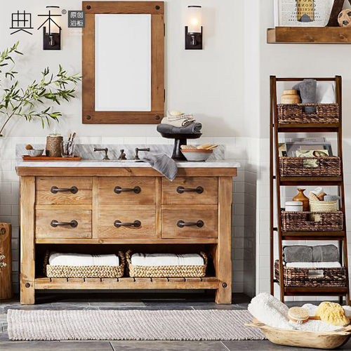 美式乡村风落地卫生间洗手盆柜