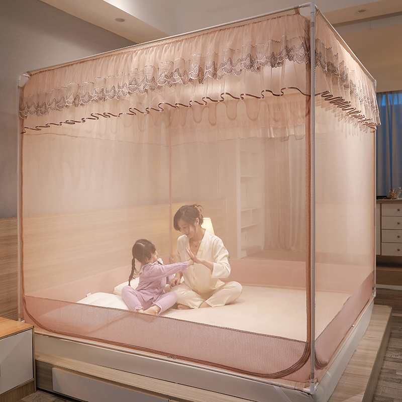 蚊帐家用卧室蒙古包防摔儿童免安装带支架坐床加密床帐2023年新款