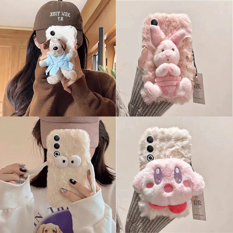 适用oppoa3x手机壳PKD130冬天不冻手零钱包秋冬小众爆款毛绒毛茸茸潮流时尚ins风全包边女款绒布卡通创意潮女