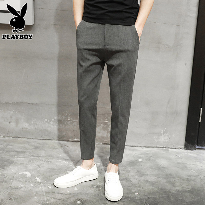 花花公子男士休闲裤潮流修身帅气青年韩版小西裤夏季凉感九分裤男