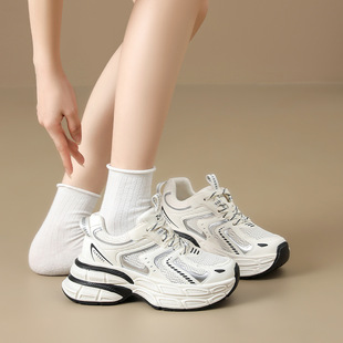 zhr则则厚底7.3cm内增高老爹鞋女夏新款网面透气银色休闲运动鞋子
