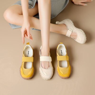 ZHR则则头层猪皮透气软底德训鞋女新款时尚百搭休闲ins浅口阿甘鞋