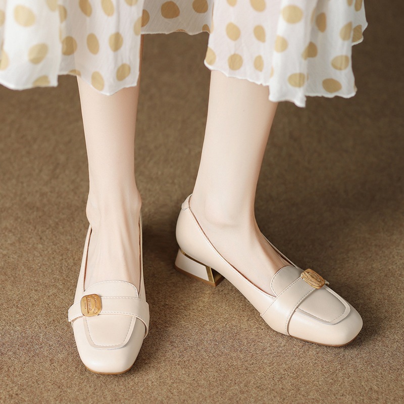 ZHR小香风粗跟单鞋2023新款复古方头玛丽珍小皮鞋ins百搭时尚女鞋