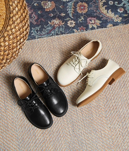 气质学院系带休闲小皮鞋 ZHR百搭英伦真皮单鞋 时尚 法式 女2024新款