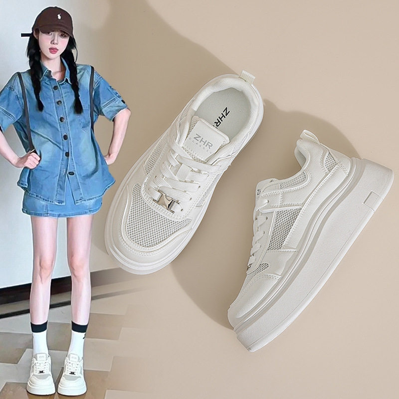 zhr网面透气小白鞋女厚底夏百搭防滑厚底板鞋薄款增高休闲运动鞋