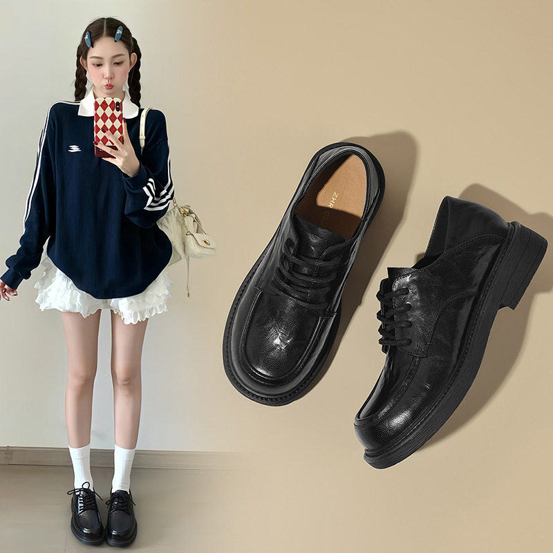 ZHR头层羊皮英伦单鞋女新款乐福鞋系带黑色小皮鞋百搭通勤豆豆鞋,女鞋,乐福鞋（豆豆鞋）,淘宝优惠券,粉丝福利购,淘宝优惠卷