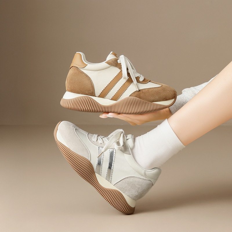 ZHR真皮鞋垫跟高7CM阿甘鞋女春季新款厚底显高时尚百搭休闲德训鞋