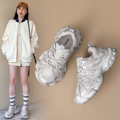 zhr则则厚底老爹鞋女春季新款八爪带复古内增高休闲百搭运动鞋子