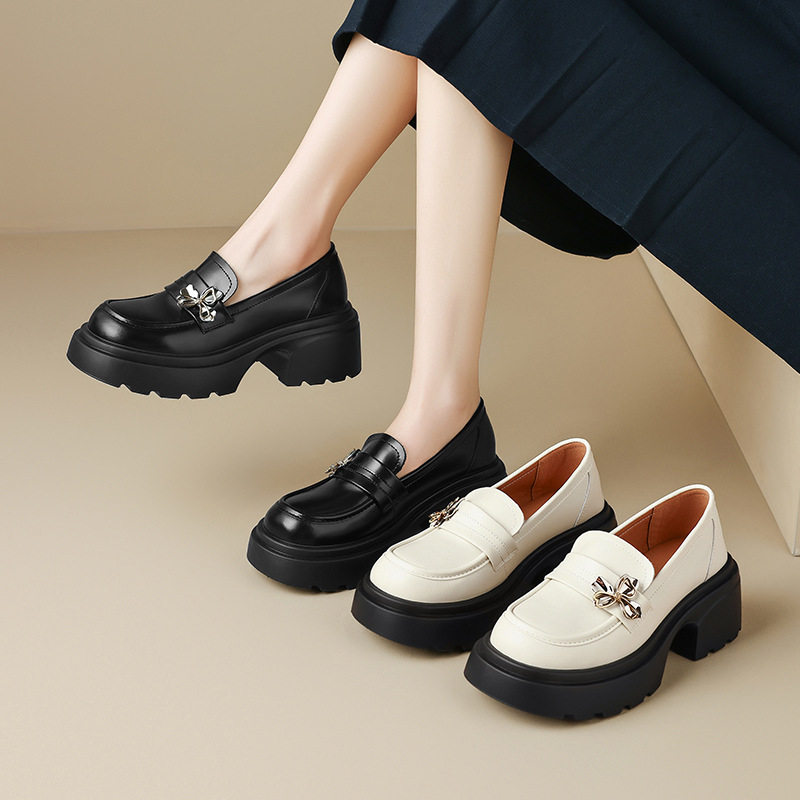 ZHR蝴蝶乐福鞋女2025春新款百搭小英伦厚底粗跟单鞋一脚蹬小皮鞋