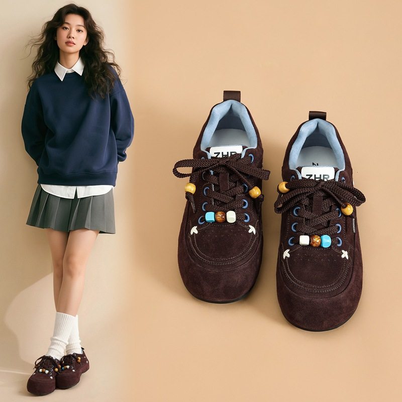 zhr红色内阿甘鞋女春季新款平底休闲运动休闲鞋时尚百搭德训鞋子