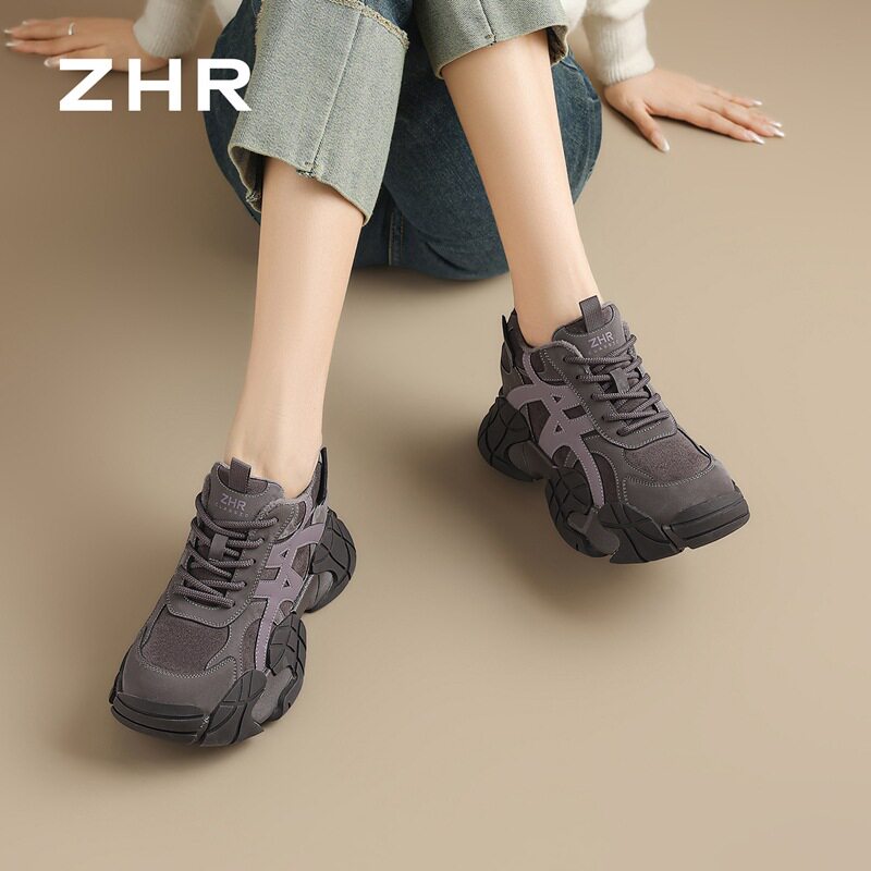 zhr则则厚底老爹鞋女秋冬新款小个子内增高运动鞋软底登山鞋166A