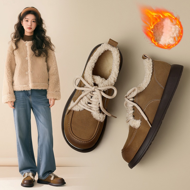 ZHR柔软绒里舒适厚底英伦单鞋女冬季新款加厚加绒保暖中口休闲鞋