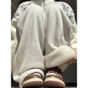 薄款运动裤女2026新款春秋季加厚棉裤外穿宽松束脚羊羔绒阔腿卫裤