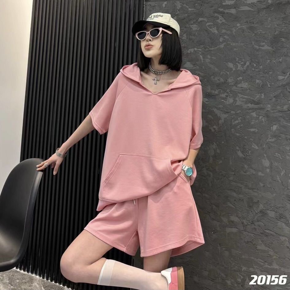 2026新款短袖连帽卫衣女短裤大码套装