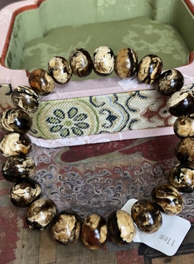 天然原矿11mm抚顺琥珀溶洞干白瓷白花珀手链琥珀蜜蜡手串15.07