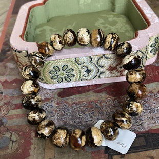 天然原矿11mm抚顺琥珀溶洞干白瓷白花珀手链琥珀蜜蜡手串15.07