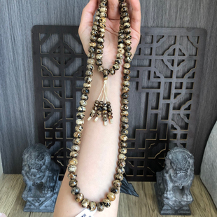 58天然原矿10mm抚顺琥珀一级干白瓷白花珀黑花熊猫花佛珠项链手链