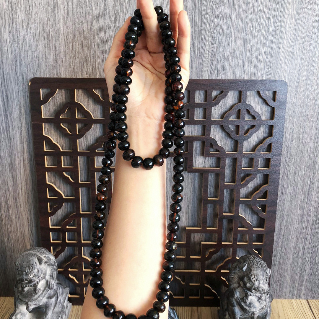 11mm收藏级一级血翳珀抚顺琥珀药珀翳珀血珀天然琥珀蜜蜡108佛珠