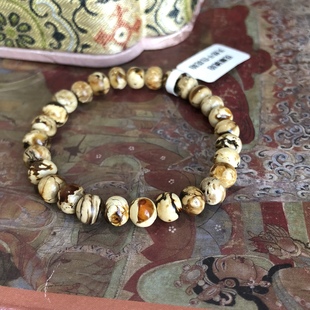 天然原矿7mm抚顺琥珀一级干白瓷白漆白花珀溶洞手串手链5.35克