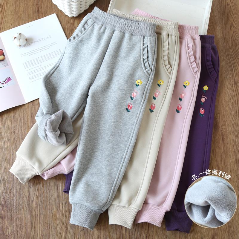 冬款长裤一体绒运动裤绣裤长裤