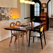 亚克力悬浮桌南美黑胡桃木餐桌小户型客厅书桌电脑桌长方形吃饭桌