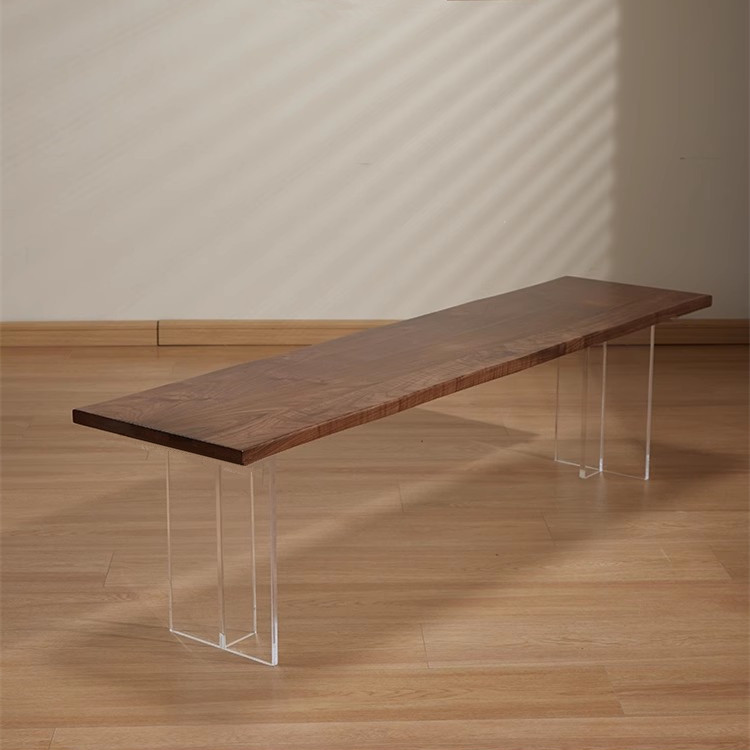 亚克力悬浮长凳黑胡桃木换鞋凳门口家用小户型入户穿鞋凳衣帽间凳