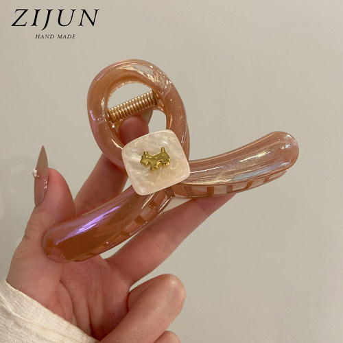 高级感醋酸渐变闪闪小狗抓夹女