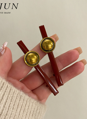 2个装新年红色复古发夹侧边鸭嘴夹刘海夹后脑勺做旧前额一字夹子