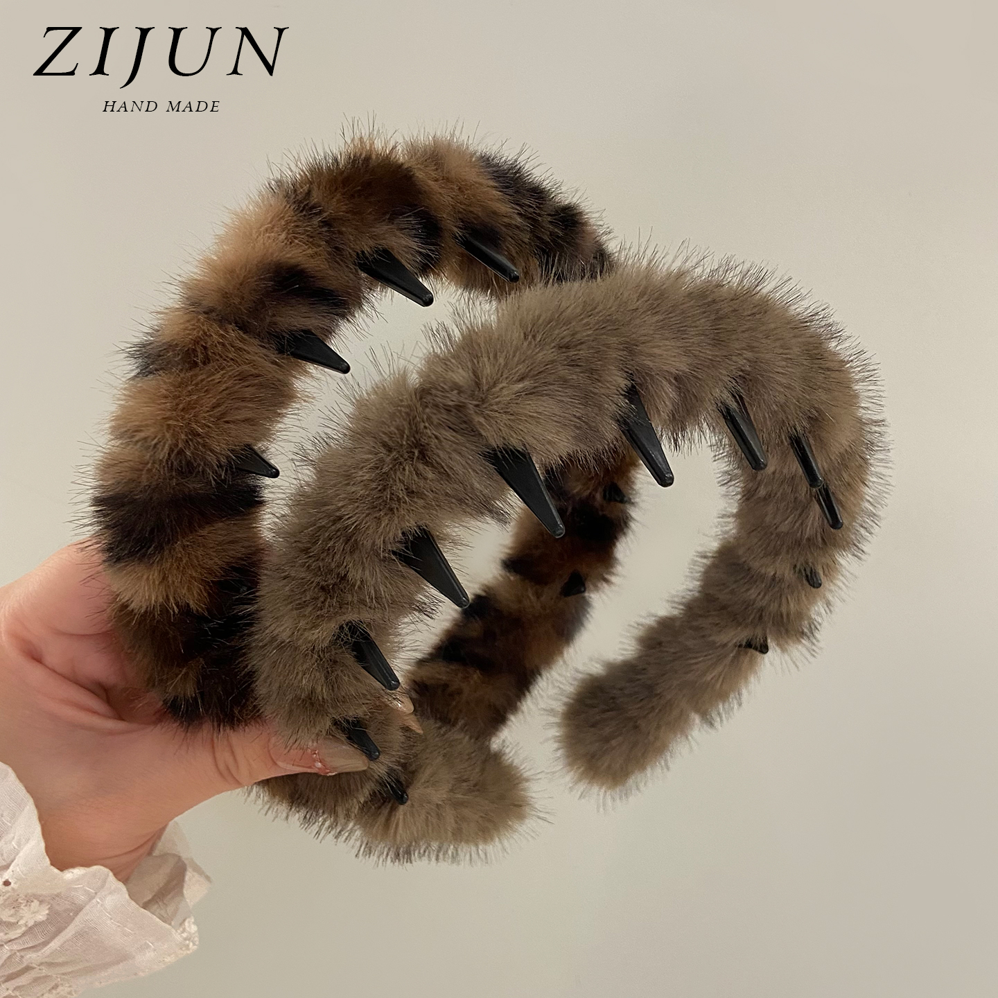 时髦水貂毛绒带齿防滑发箍女秋冬