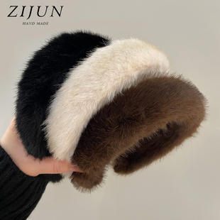 秋冬糯叽叽毛绒发箍女加厚蓬松高颅顶发卡外戴百搭洋气仿貂毛头箍