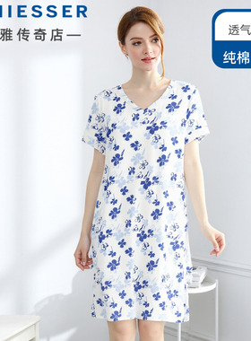 舒雅纯棉睡裙女26夏季新短袖V领花卉印花透气可外穿家居服26408D