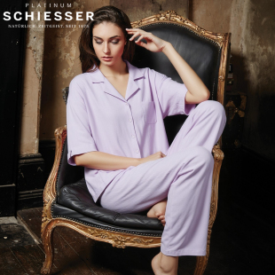 家居套装 高端铂雅系列80S丝光纯棉中袖 年春夏新款 舒雅女士睡衣