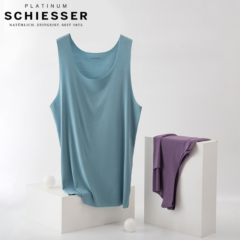 schiesser舒雅内衣男 高端铂雅超细莫代尔男士随型裁无痕圆领背心