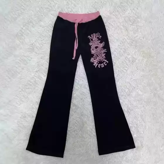 Pants Foreign Trade European and American New Style Letter Print Casual Solid Color Long Pants American Fashion Elastic Waist Basic Long Pants