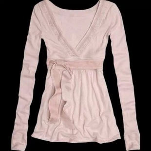 T恤女式 长袖 上衣女 潮流V领宽松百搭防晒宽松条纹纯色薄款 TOP时尚