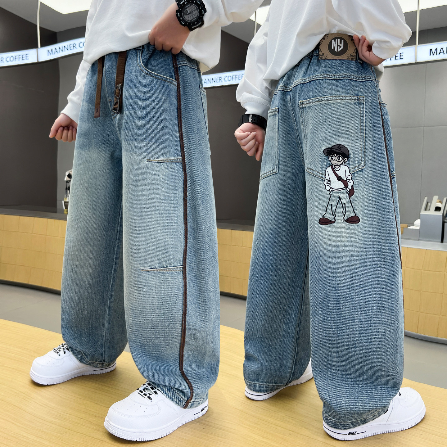 儿童牛仔裤春秋新款直筒洋气痞帅男孩男童裤子中大童长裤软春季薄