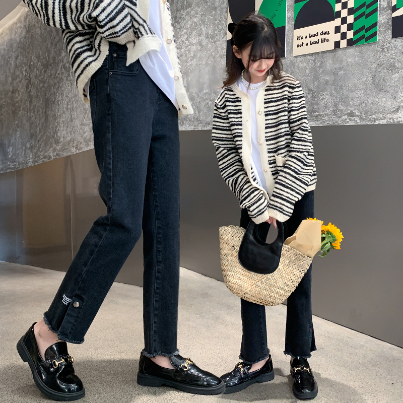 女童裤子春秋款秋装季2025新款黑色儿童长裤女孩中大童牛仔裤直筒