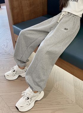 女童裤子春秋灰色胖孩运动卫裤季黑色休闲儿童中大童新款薄小学生