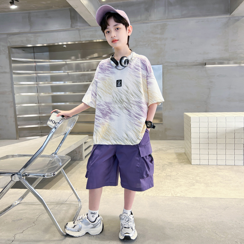 儿童夏季2025新款男童套装中大童两件套男孩洋气衣服短裤夏天潮酷