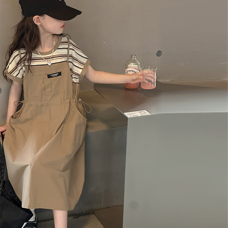 女童连衣裙夏季新款女孩儿中大童夏装儿童洋气韩版条纹连衣裙潮流