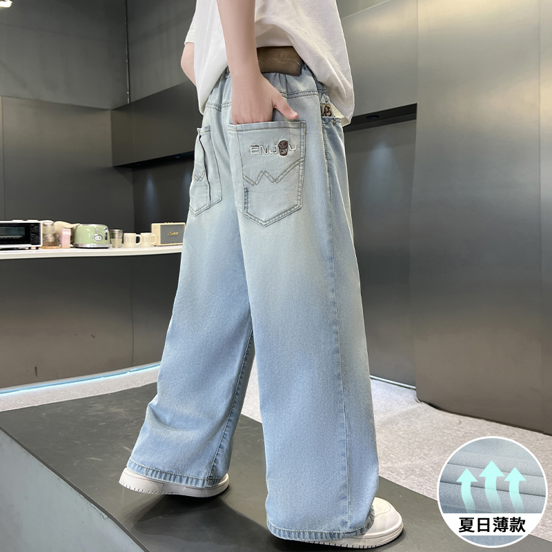 2025夏季新款薄款直筒软天丝男童防蚊长裤中大童牛仔儿童裤子夏天