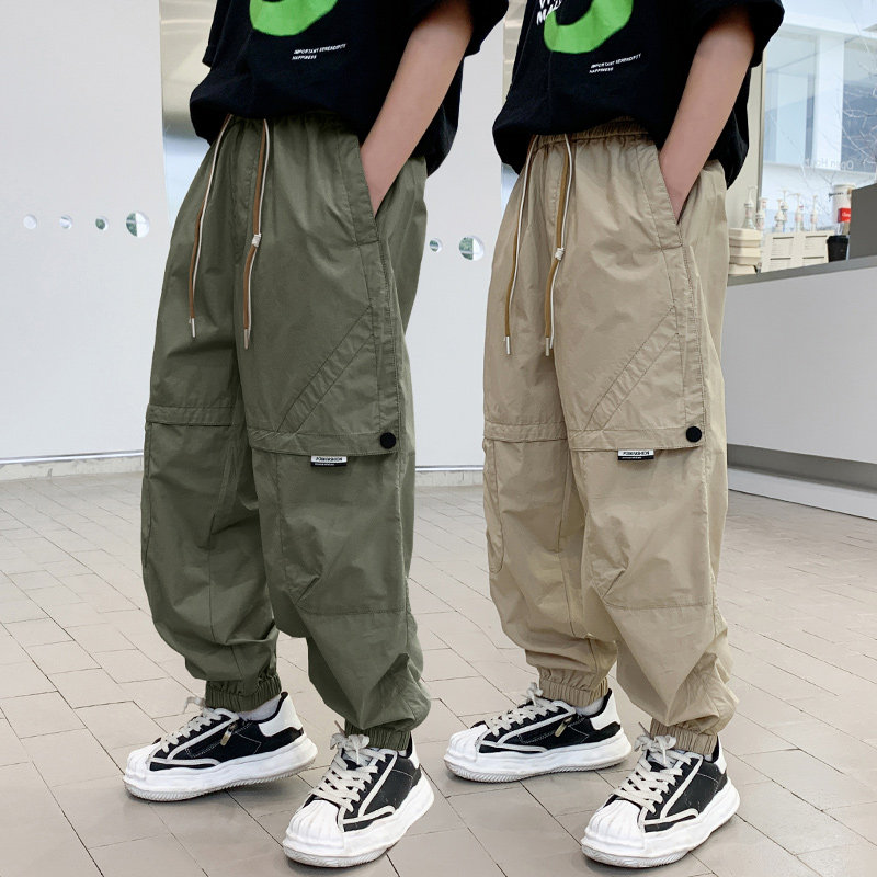 男童工装裤夏季新款宽松中大童裤子儿童长裤夏天初中生休闲束脚薄