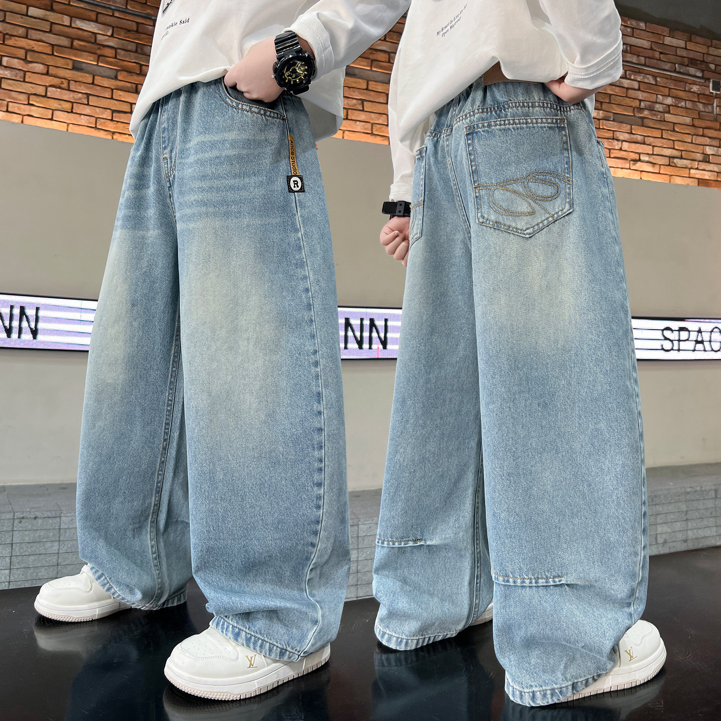 儿童牛仔裤春秋新款男童裤子中大童长裤春装季直筒薄胖孩洋气休闲