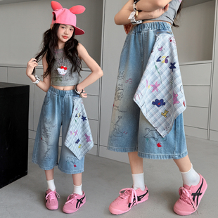 夏季 韩版 新款 儿童中大童七分中裤 洋气薄软潮 女孩牛仔马裤 女童短裤