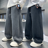 春装 儿童裤 男童运动卫裤 胖孩季 直筒休闲夏薄宽松灰色 子中大童长裤