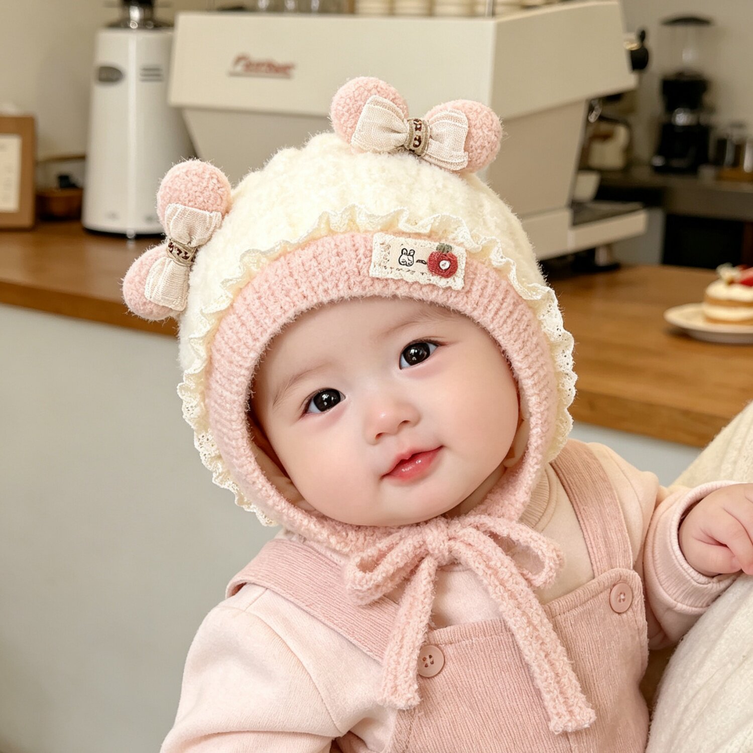 女宝宝帽子秋冬季婴幼儿公主保暖帽护耳包头冬天加厚女婴儿毛线帽