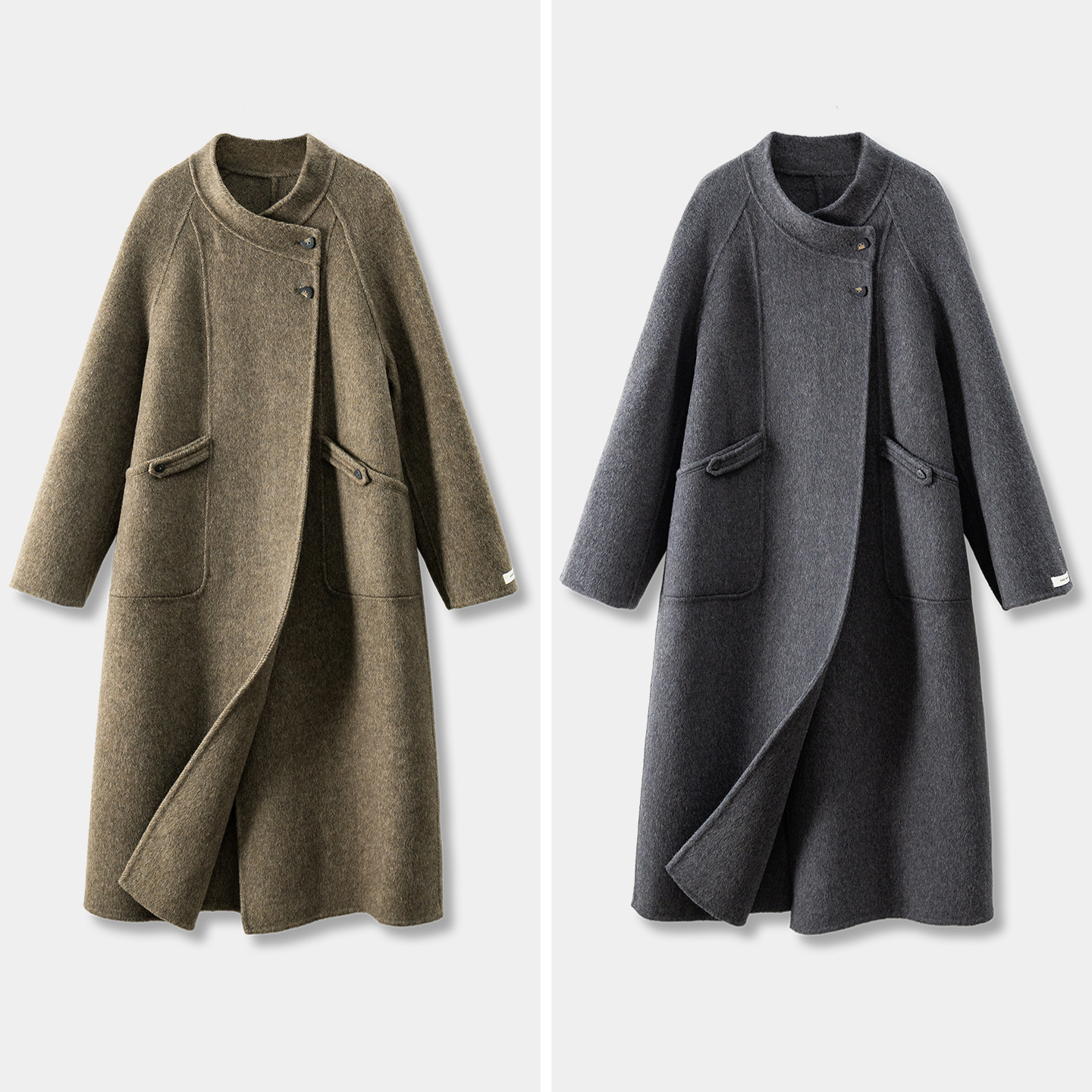 法柜100羊毛斜门襟双面呢大衣